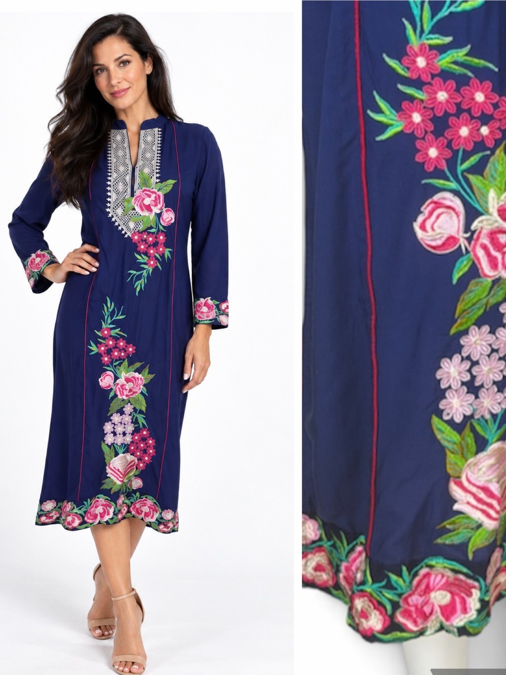 Vintage Embroidered Kurta Tunic Dress Women’s Small